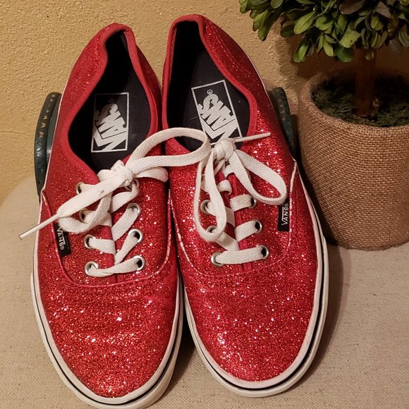 red sparkle tennis shoes